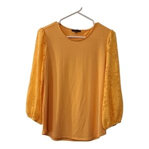 Adrianna Papell women top blouse Elegant Yellow Lace Sleeve  size S